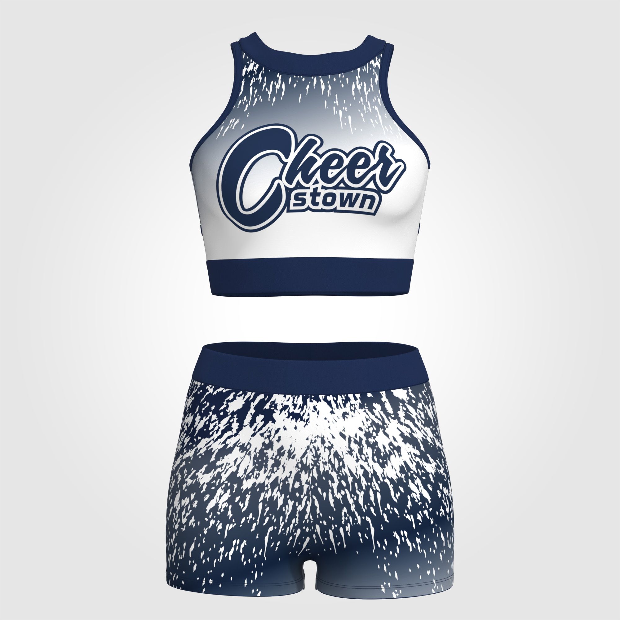 Retro girl youth blue and gold crop top cheer uniform