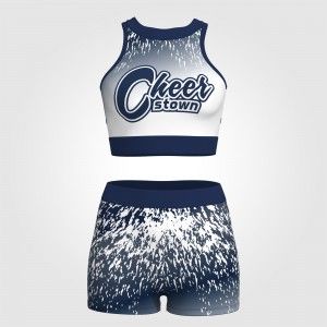 Retro girl youth blue and gold crop top cheer uniform